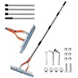 Râteau Scarificateur pour Pelouse, 38 cm Large Râteau à Gazon avec Manche Réglable, Râteau Coupant Métallique Double Face pour Jardin, Râteau à Main pour Jardin, Cour, Gazon