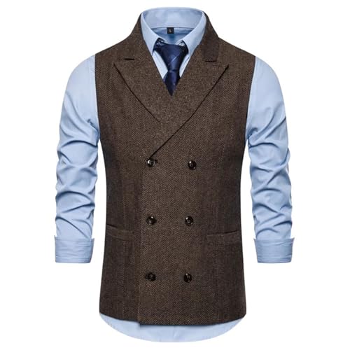 Men's Double Breasted Suit Vest Lapel Sleeveless Suit Vest Formal Business Wedding Top