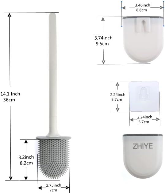 ZHIYE Silicone Toilet Brush and Holder Set, Toilet Deep Cleaner Brush, Wall-Mounted Bathroom Toilet Brushes with Detachable No-Slip Long Handle, Quick Drying Kit(White)