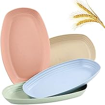 HlpiAMok HOMIEBUDS SPPRANDOM TANGDIAABBCC Aeiniwer N,A Wheat Straw Dinner Plates 11 Inch Microwave Safe Oval Lunch Plates Reusable Unbreakable Dinnerware Set, 4 Pack
