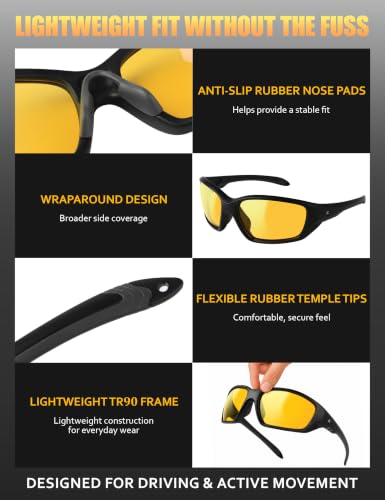 Image of BIRCEN Night Vision Glasses for Driving: Anti Glare TR90 Yellow Glasses