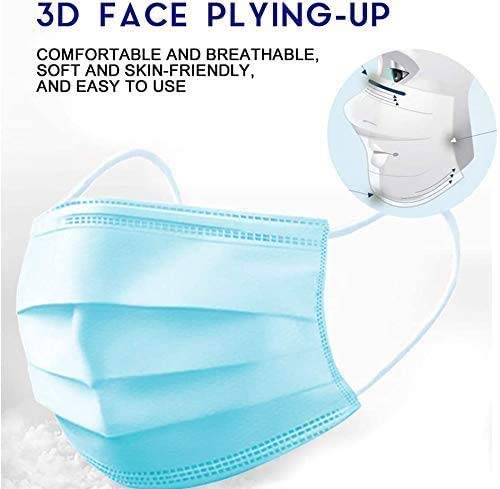 [Pack of 100] Single Use Disposable Face Mask, Effective Filtration, Bulk Pack 3-Ply Masks Facial Cover with Elastic Earloops For Home, Office, School, and Outdoors - Thumbnail 4