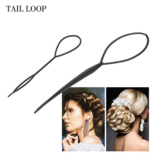 Sunbaca Conjunto de ferramentas de cauda de cabelo Bun Maker Laços de cabelo em espiral Lado Pente P