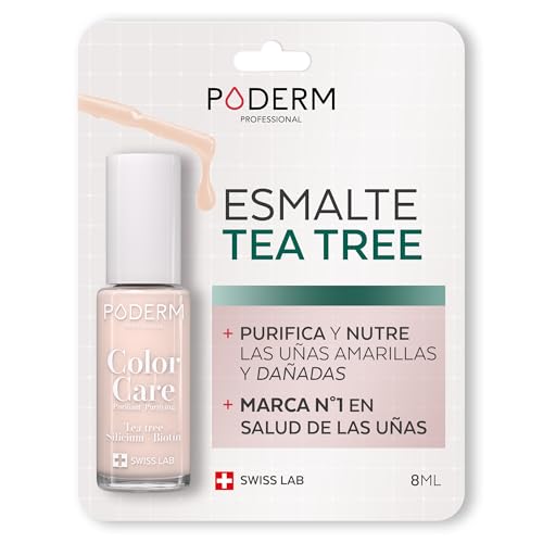 PODERM - ESMALTE DE UÑAS TEA TREE PARA HONGOS DE UÑAS - COLOR ROSA PÁLIDO - TRATAR LAS UÑAS AMARILLAS/DAÑADAS - Previene y trata HONGOS - CUIDADO 2 IN 1 - FÓRMULA ÚNICA - Hecho en Suiza