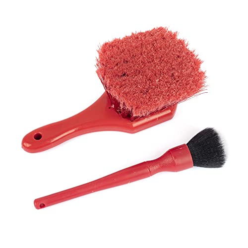 Image of Car Detailing Brush Set(2 Brushes), Car Wash Brush kit for car Cleaning and Detailing (Red)