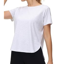 THE GYM PEOPLE Women’s Workout T-Shirts Loose Fit Short Sleeve Cotton Running Basic Tee Tops with Split Hem