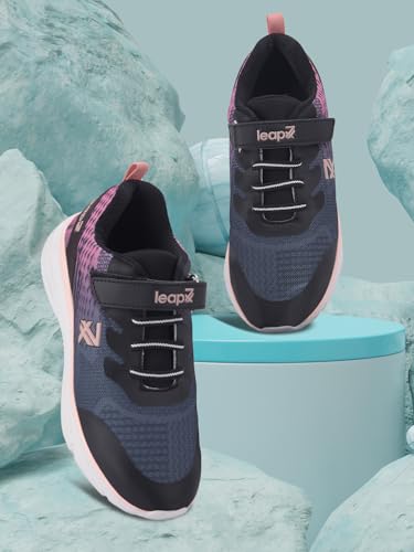 Image of Liberty Leap7x KIMSER-E Slip-On Sports Walking Shoes for Kids - Black & Blue | Comfortable and Durable - Velcro Closure | Suitable for Gym, Running and Outdoor Shoes for Kids Boys - Cushioned Footbed