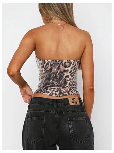 MakeMeChic Women's Leopard Print Strapless Tube Sequin Going Out Tank Crop Tops Clubwear3