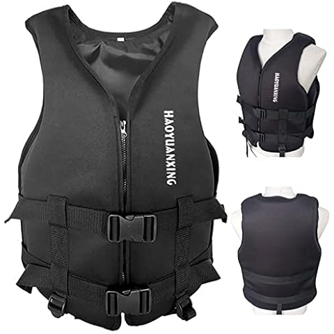 wangdahua Life Jacket Adult, Swimming Aids for Adults, Neoprene Safety Life Jackets Floatage Swim Vest Kayaking Buoyancy Aids Suitable for Swimming Fishing Boating Water Sports Snorkeling,Black,XXL Cover