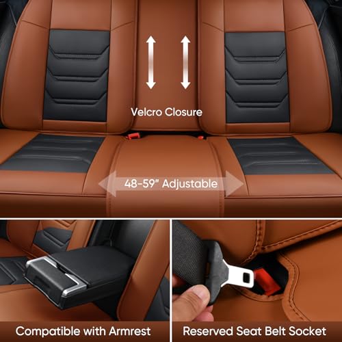Image of TIEHESYT Leather Car Seat Covers Full Set with Lumbar Support, Waterproof Car Seat Cover, Universal Seat Covers for Cars, Trucks, SUVs, Sedans, Airbag Compatible, Front Pair and Rear, Brown&Black