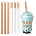 Lechin 100 Pajitas de papel Bubble Tea - Pajitas de papel Boba - Pajitas para beber con punta biodegradable hechas de papel kraft - Pajitas envueltas