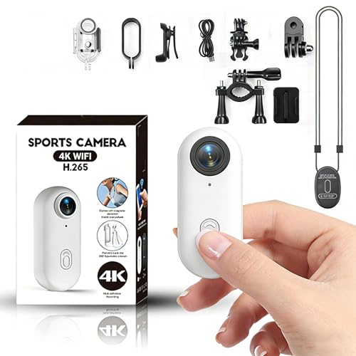 Mini Caméra Sport 4K Camera Sport Portable POV 120° Wide-Angle Caméra Sport avec Clip Arrière 360° Format Audio et Vidéo Enregistrement POV Mains Libres Action Cam pour Casque Cyclisme Et Moto (Blanc)