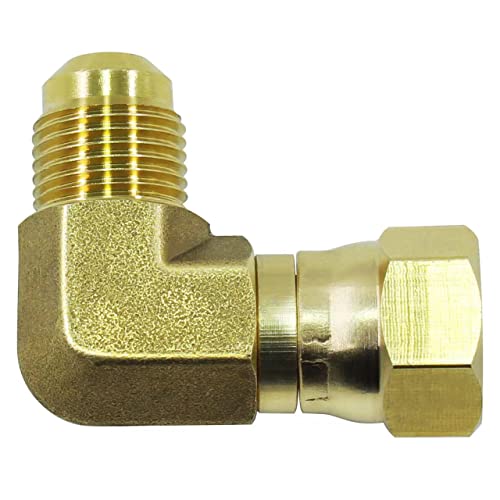 KBZ 90 Degree Elbow Connector, 3/8 Female Swivel Flare x 3/8 Male Flare, Solid Brass, Perfect for Olympian Wave Heaters & BBQ Grills