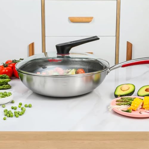 elyassin Nonstick Frying Pan 32 CM With Lid Skillet Induction Compatible Cookware Tempered Glass Cover Easy Clean Anti Warp Base Dishwasher Safe Cooking Pan