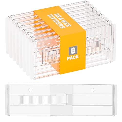 Yieach 8 Pack 6 Inch Tall Acrylic Drawer Divider for Clothes-Expandable from 12.3-18''-Adjustable Dresser Deep Drawer Dividers for Baby Clothing,Underwear,Clear in Drawer Separators for Kitchen,Office