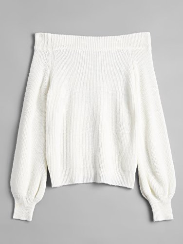 Zaful Women Off Shoulder Sweater Long Sleeve Knit Sweater Loose Pullover Jumper Tops White #TOP2
