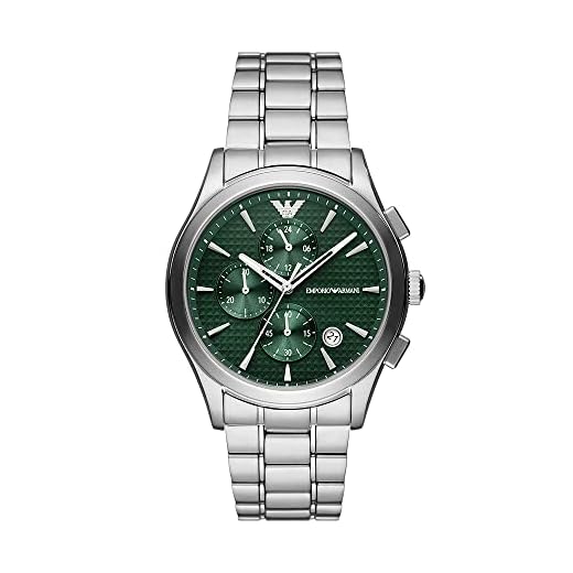 Emporio Armani Men's watch, chronograph movement, 42 mm silver case made of recycled stainless steel (at least 50%) with a recycled stainless steel strap (at least 50%), AR11529, silver, Bracelet