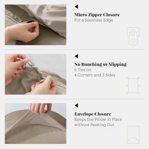King/Cal King Duvet Cover Set, 100% Viscose Derived from Bamboo, 3 Pieces, 1 Zipper Closure Duvet Cover (106"x90") and 2 Pillowcases (20"x40") Cooling & Silky Soft (Simply Taupe)
