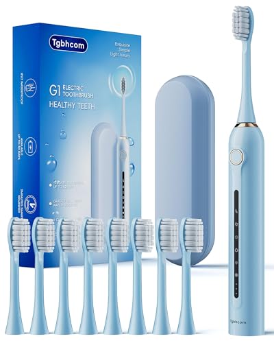 Image of Blue Electric Toothbrushes, with 8 Brush Heads, 1 Travel Toothbrush Case, for Adults and Kid Electric Toothbrush, Long 180-Day Battery Life, 6 Different Modes, Smart 2-Minute Timer, IPX7 Waterproof