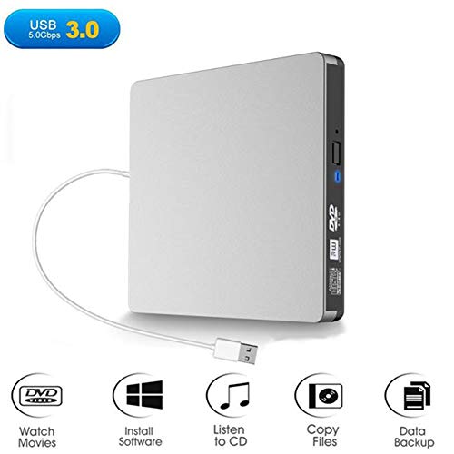 AGajtsell External CD DVD Drive, USB 3.0 Portable Slim External DVD Drive, CD DVD +/-RW Writer/Rewriter/Player, High Speed Data Transfer for Laptop Desktop Windows10/8/7/XP/Vista/Mac OS