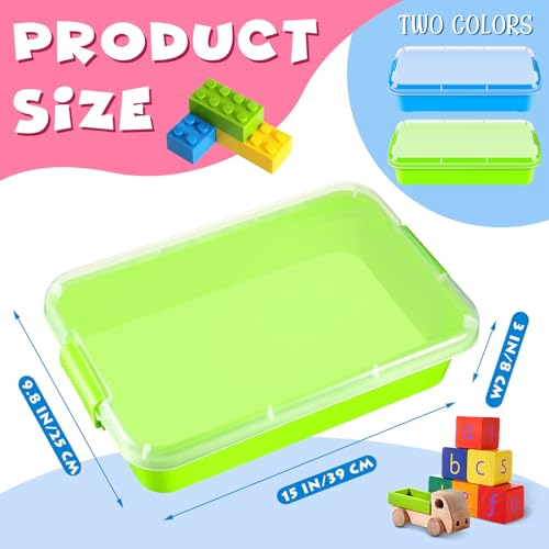 Image of 2 Pack Sensory Bin for Kids, 15inch Sand Tray with Lid, No-Mess Sensory Play Container for Sand, Building Blocks Storage, Portable Kids Activity Bin Indoor Outdoor(Blue, Green)