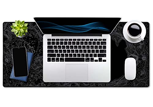 Image of SSOIU Moon Topographic Map Extended Mouse Pad, XXL Gaming Mouse Pads, Large Big Mousepad Laptop Computer Keyboard Mat Desk Pad with Non-Slip Base Stitched Edge for Gaming Office, 35.5 x 15.7 inch