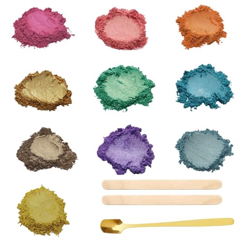 Canollo Epoxidharz Farbe Mica Pulver, 10 Farbe × 3g Farbpigmente für Gießpulver, Perlglanz Epoxidharz Pigment für Seifenfarbe, Kerze, Schmuckherstellung, Kosmetischer, Nagellack, Badebomben, Malerei