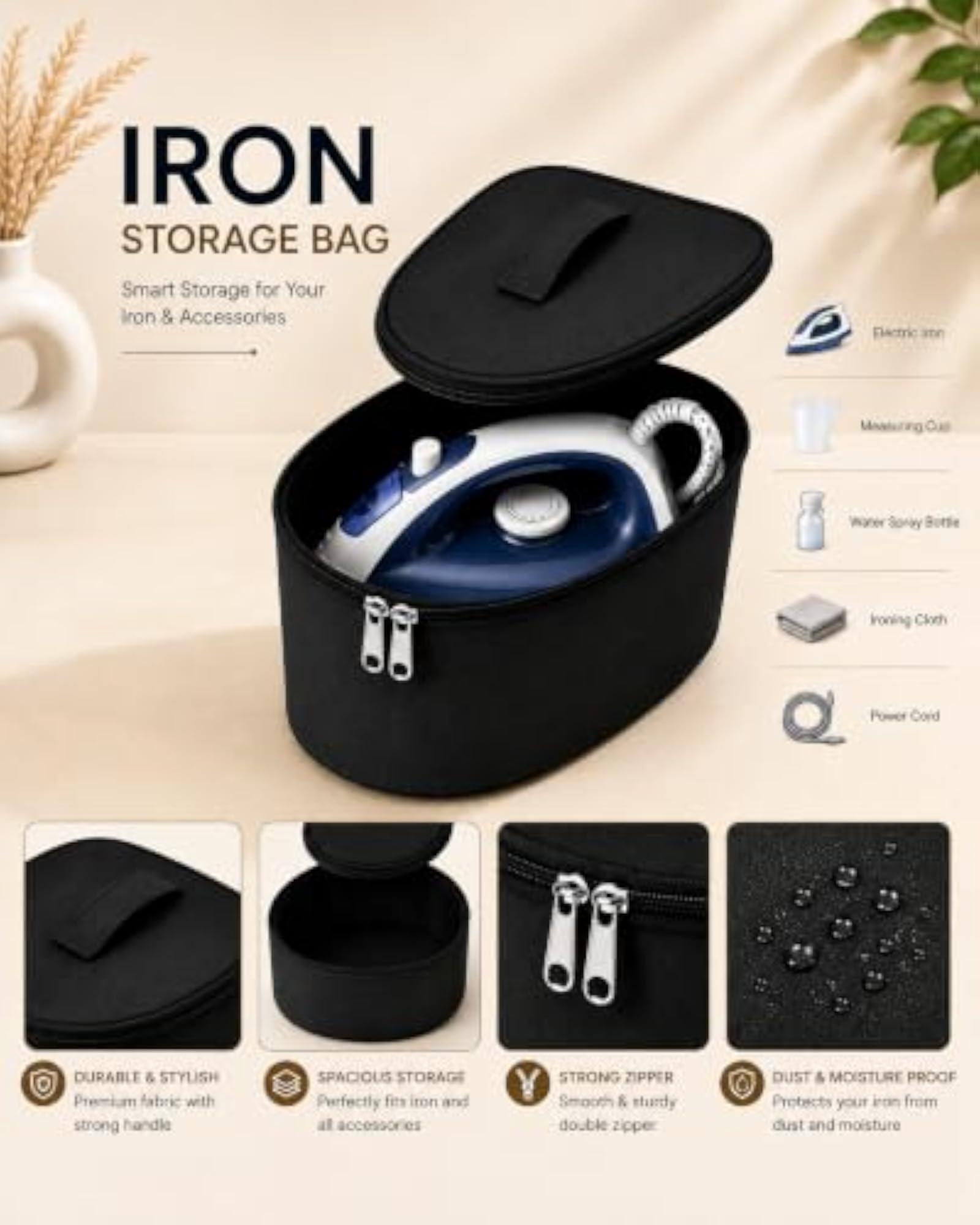 Compact Travel Organizer Pouch, Textured Iron Storage Case