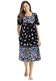 Only Necessities Plus Size Mixed Print Short Lounger - L, Black Blossoms