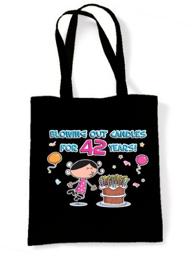 Soplando las velas para 42 años 42 nd cumpleaños Tote/Bolso de hombro Negro negro