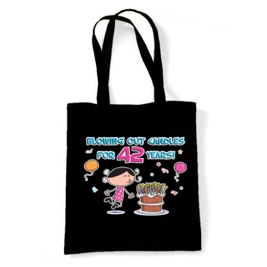 Soplando las velas para 42 años 42 nd cumpleaños Tote/Bolso de hombro Negro negro