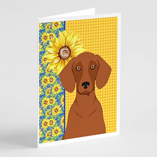 Caroline's Treasures WDK5400GCA7P Summer Sunflowers Red Dachshund Greeting Cards and Envelopes Pack of 8 Blank Cards with Envelopes Whimsical A7 Size 5x7 Blank Note Cards