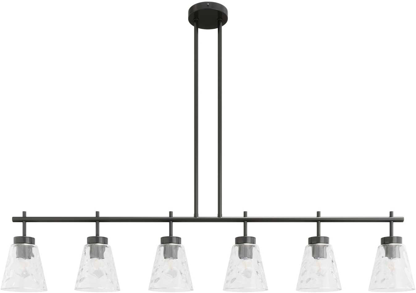 Aiwen 6-Light Kitchen Island Lighting, Modern 48 inch Black Island Chandelier with Glass Shade, Industrial Linear Pendant Lighting Over Table, Pendant Light Fixture for Dining Room