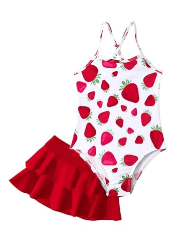 Floerns Toddler Girl's 2 Piece Bikini Sets One Piece Swimsuit with Beach Skirts