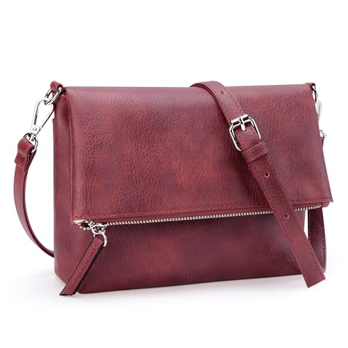 Image of KALIDI Vintage Vegan Leather Crossbody Bag PU Shoulder Bag Handbag Multiple Pockets Adjustable Removable Strap Women
