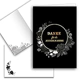10 Danksagungskarten Trauer mit Umschlag Dankeskarte Klappkarten Trauerkarten Danksagungskarte Kondolenzkarten Danke Beerdigung Anteilnahme Kondolenzkarte stilvoll schwarz Rose Rosen