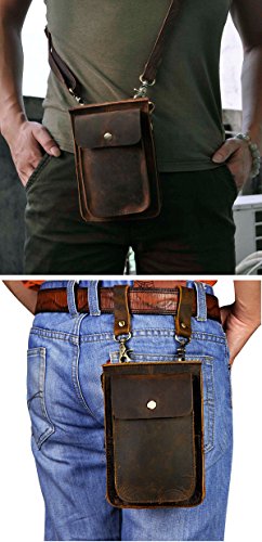 Le'aokuu Mens Genuine Leather Fanny Messenger Shoulder Satchel Waist Bag Pack (Dark Brown) #TOP6