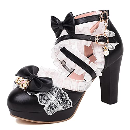 Mary Janes femme talon carré et plateforme noire Lizoleor en taille 36