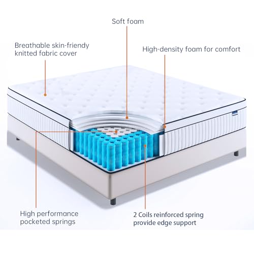 Image of Full Size Mattress, 10 Inch Luxury Full Mattress in a Box, Cooling Memory Foam Mattresses with Individual Pocket Coils, Pressure Relief, Medium Firm, Fiberglass Free, 365-Night Trial