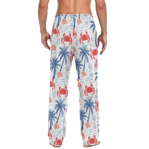 Vdsrup Men's Pajama Pants Crabs Blue Tree Shells Pajama Pants for Men PJs Bottoms Drawstring Pockets Sleep Lounge Pants S2
