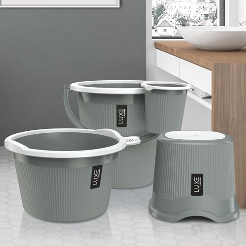 Image of KOLORR Luxe Bathroom Set (Bucket 20L x 1) + (Mug 1.5L x 1) + (Luxe Patla x 1) + (20L Tub x 1)|Sturdy and Durable |Lightweight| Easy to Clean and Attractive Design|Pack of 4| PNT Grey 431C