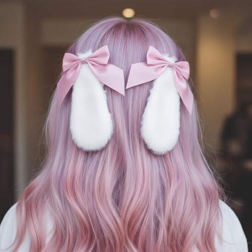 Par de pinzas para el cabello con orejas de conejita de peluche miniatura 2