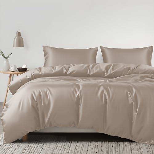 LINENWALAS Conjunto de capa de edredão 100% tencel de 3 peças, com fecho de correr e laços nos cantos, roupa de cama de eucalipto mais macia e fresca, perfeita para os cuidados da pele (duplo,