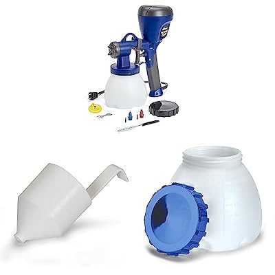 HomeRight C800971.A Super Finish Max HVLP Paint Sprayer, Spray Gun & C900205M Viscosity Paint Consistency Measuring Cup, White & C900097.M Super Finish Max Container and Lid, White and Blue