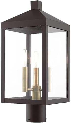 Livex Iluminación 3 Luz Bronce Exterior Poste Top Linterna Latón