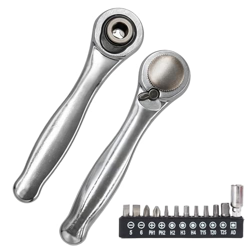 Rbleote 1/4 Zoll Ratsche, 72-Zahn-Handratschenschlüssel, Kommt mit 12 Bits, Klein und Tragbar, Vorwärts und Rückwärtseinstellung mit Nur Einer Taste, Geeignet für Kleine Räume