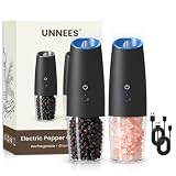 UNNEES Rechargeable Electric Salt And Pepper Grinder Set, 2 Pcs (Black)