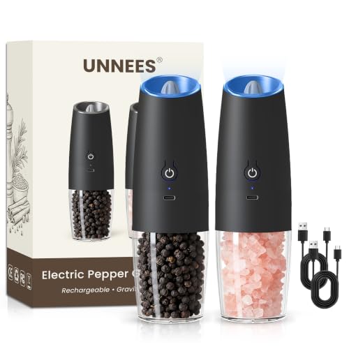 UNNEES Rechargeable Electric Salt and Pepper Grinder Set of 2