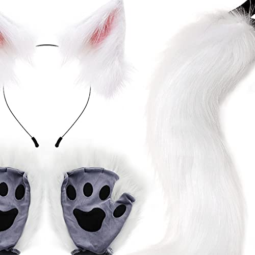 Orejas de peluche de cosplay con pinza para el cabello y cola rosa 3