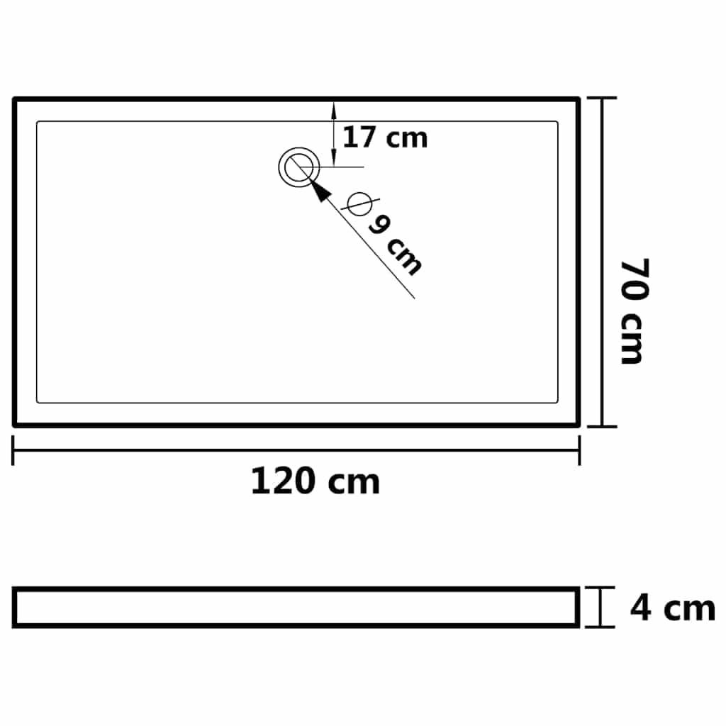 vidaXL Receveur de Douche Base de Douche Bac de Douche Salle de Bain Toilette Salle d’Eau Maison Intérieur Rectangulaire ABS Blanc 70x120 cm